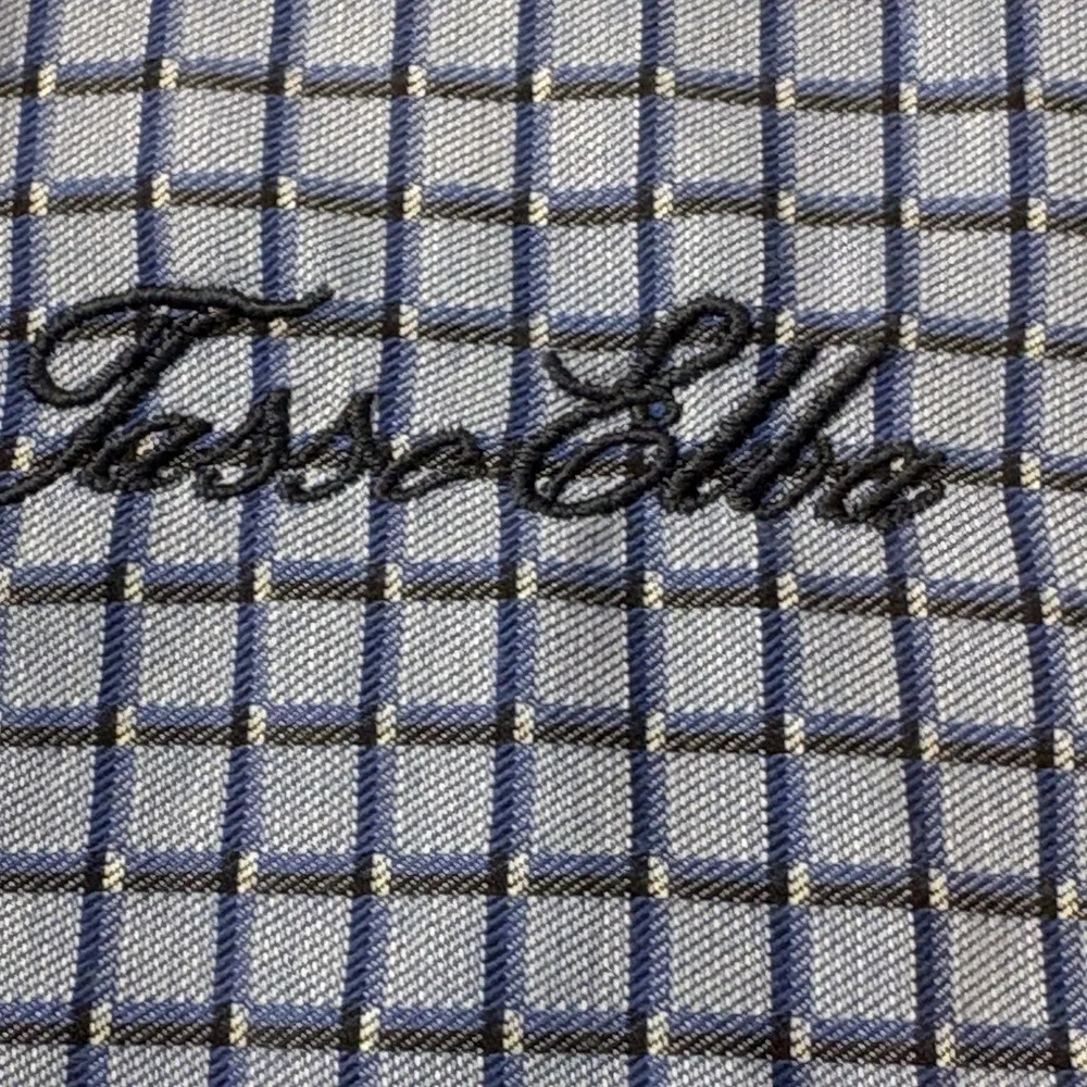 Tasso Elba‎ Shirt Mens Medium Long Sleeve Blue Plaid Button Up Dress Cotton EUC